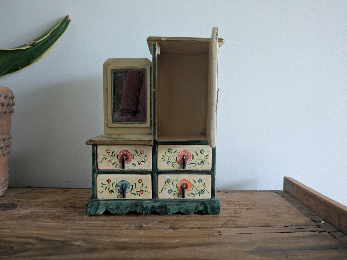Hand-painted Small Scale Mini Tabletop Cabinet Cupboard Draw Folk Art Furniture