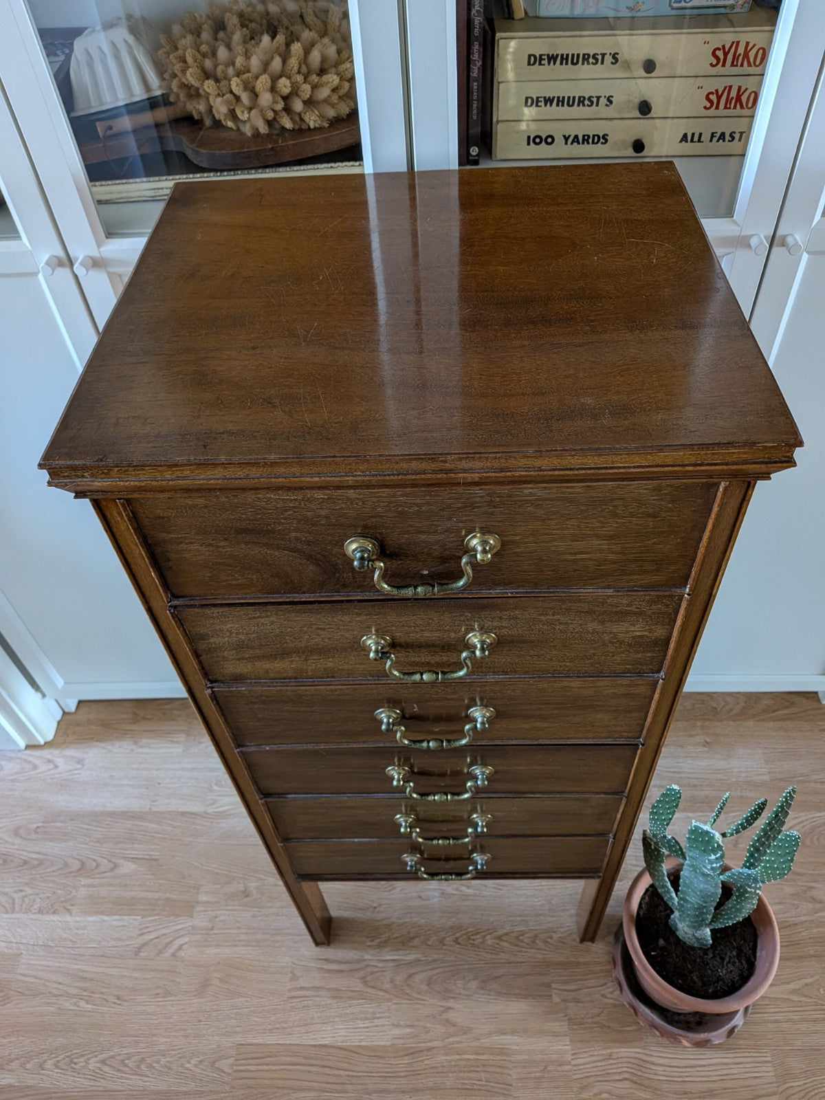 Antique Vtg Edwardian Mahogany Cabinet Chest Sheet Music 6 Drop Front Drawers Vg