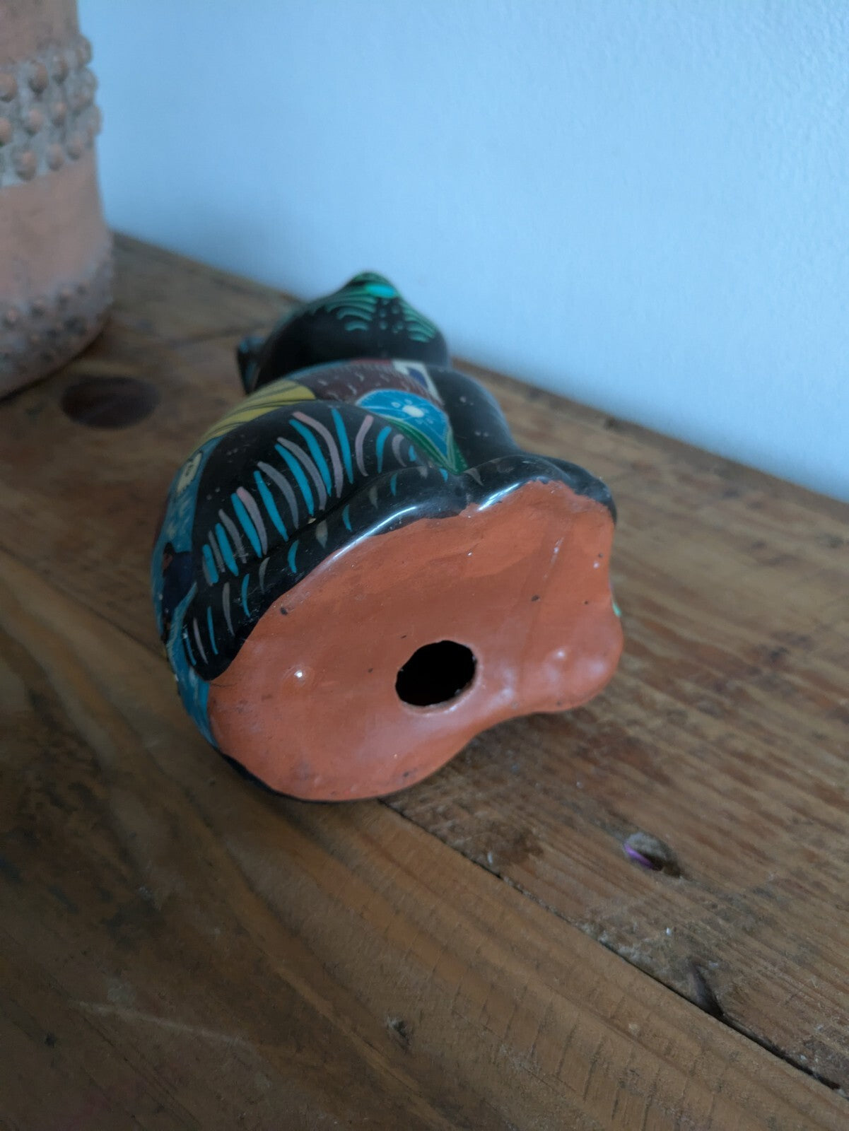 Vintage Mexican Pottery Talavera Bright Cat Figurine Folk Art Hand Painted Black