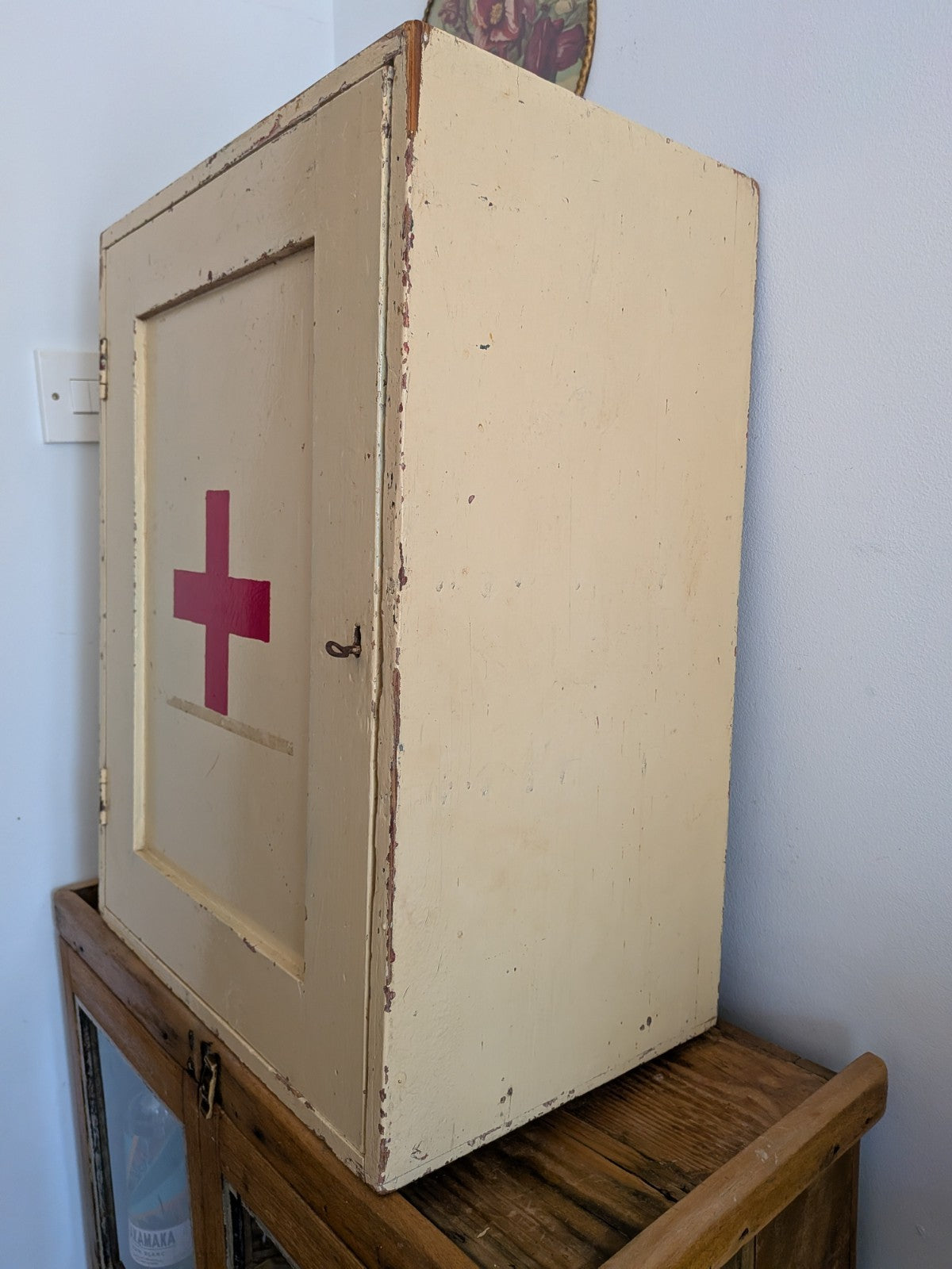 Vintage First Aid Medicine Cabinet Bathroom Wood Medical Prop Cupboard Sections