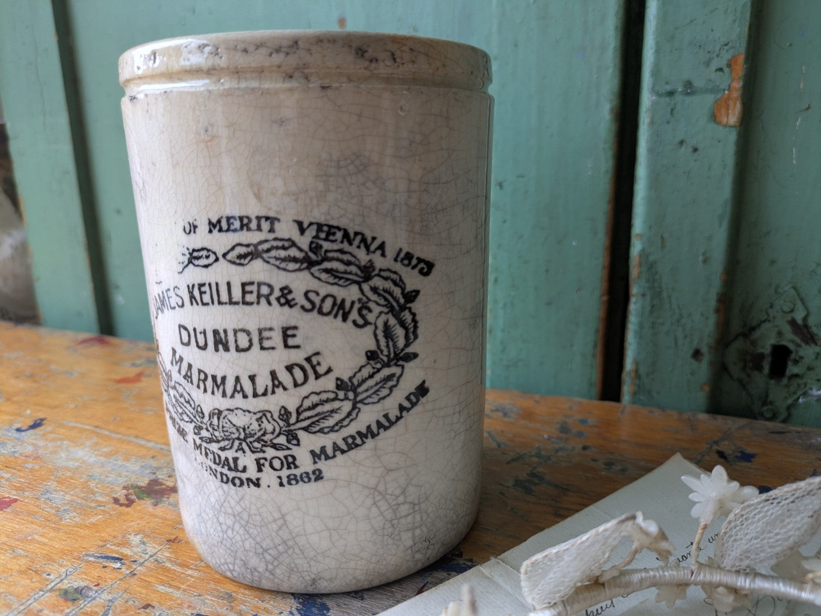 Antique 3 lb James Keiller & Son’s Dundee Marmalade English Advert Pot, c. 1885
