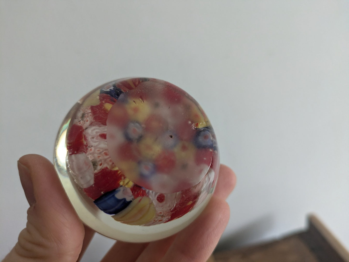 Unique Murano Art Glass Multicoloured Millefiori paperweight Clear Vintage Style