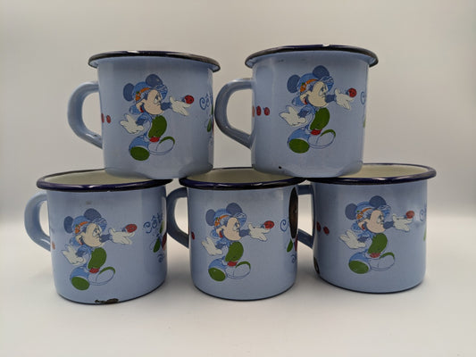 5x Disneyland Paris Mickey Mouse Mugs Camping Collectible Vtg Côté Jardin Blue