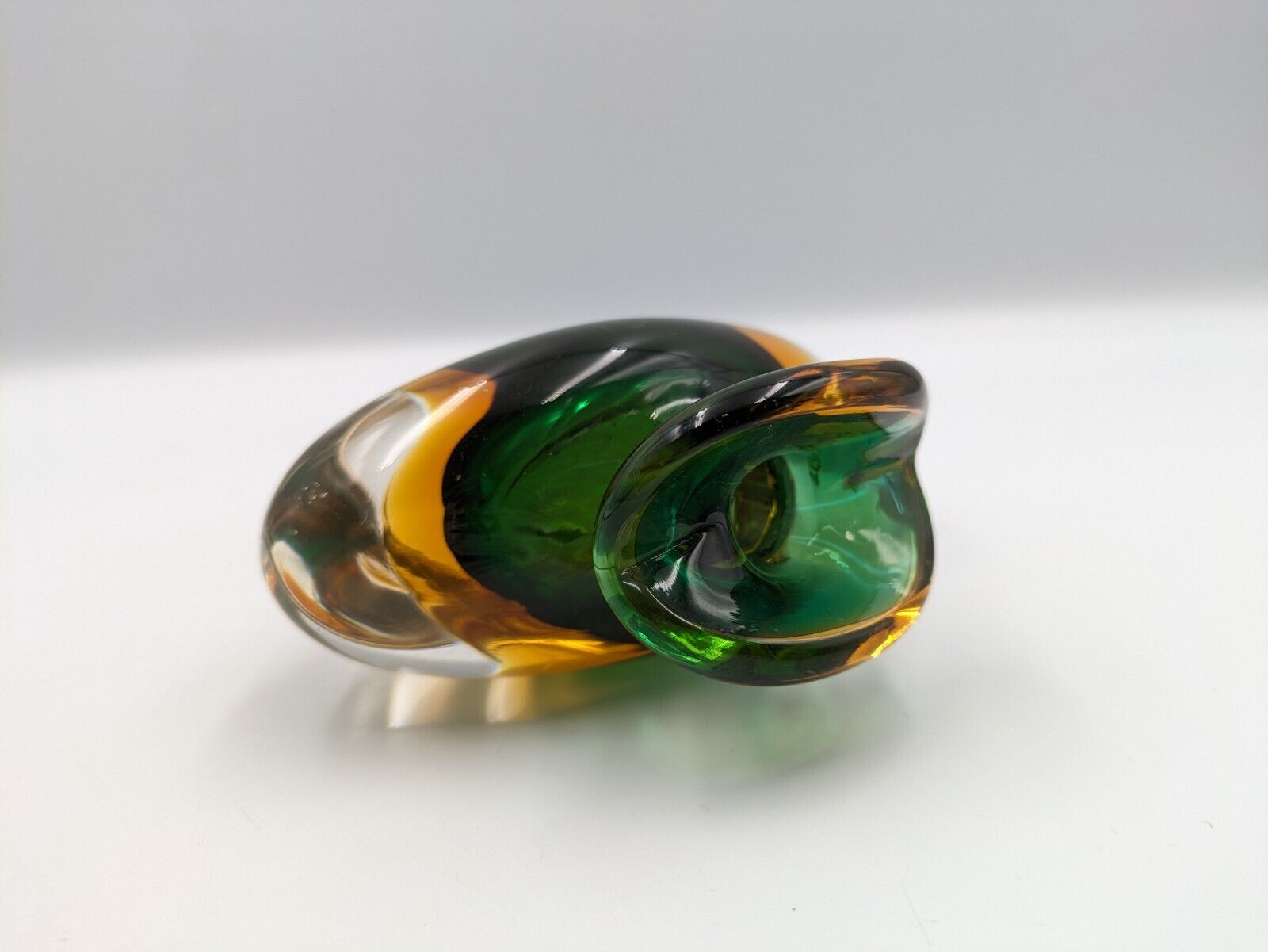 Murano Sommerso Hand Blown Art glass Green Amber Cased Italian perfume Bottle UV