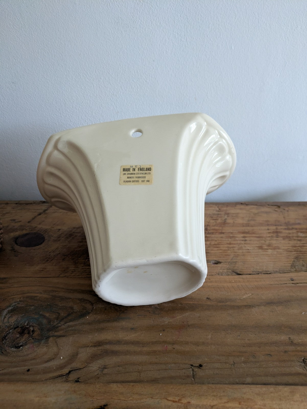Large Fluted Ceramic White Wall Pocket Vase JM SHANNAN STEVENSON Planter Vintage