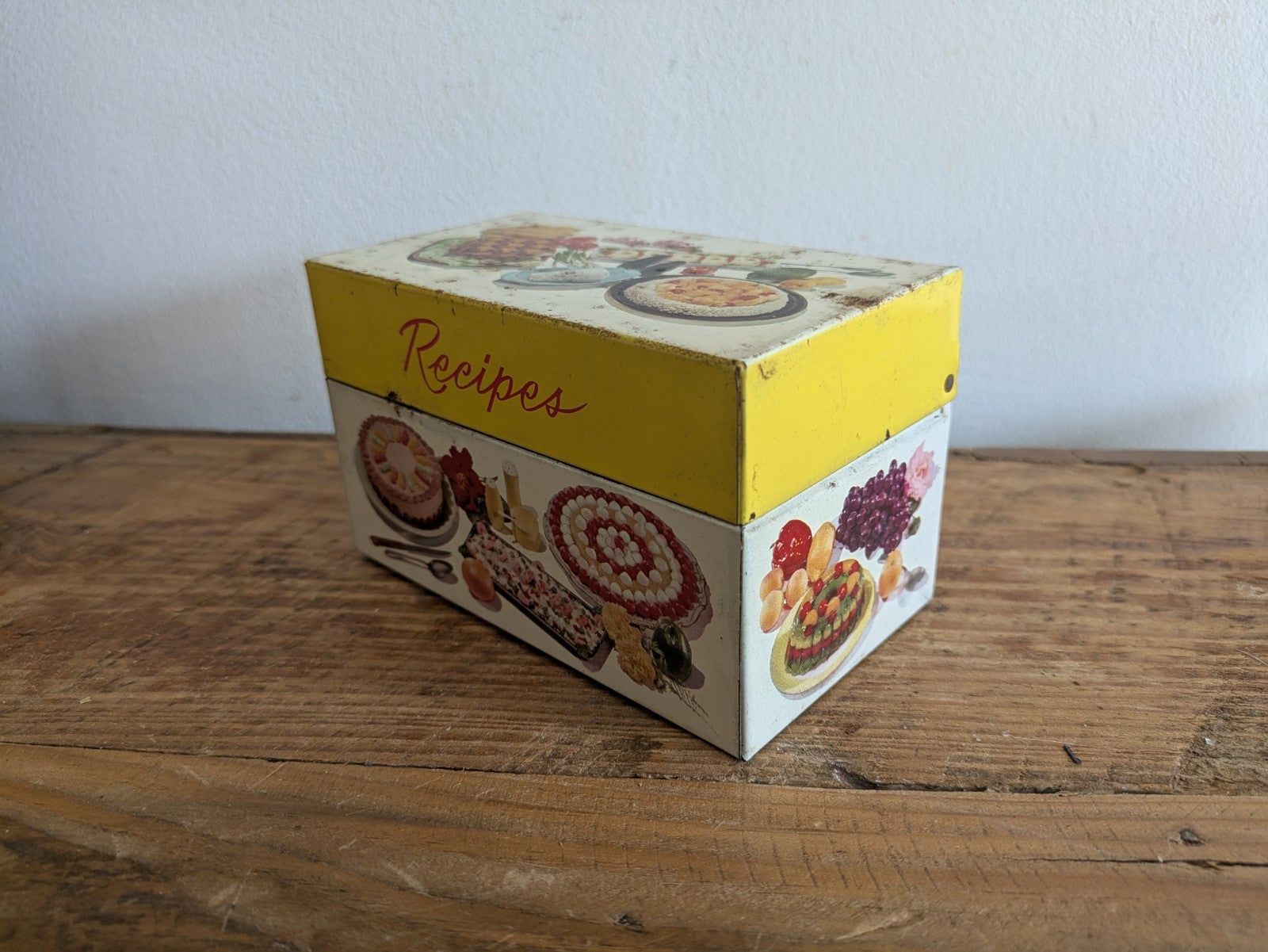 Vintage Recipes Tin small Box Mid Century Prop Kitchen Chef Gift Container Pot 