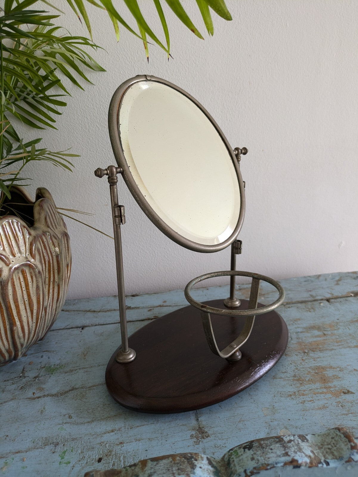 Vtg Art Deco Shaving Barber Mirror Tilt Barber Haircuts Antique 1920s 30s Stand 