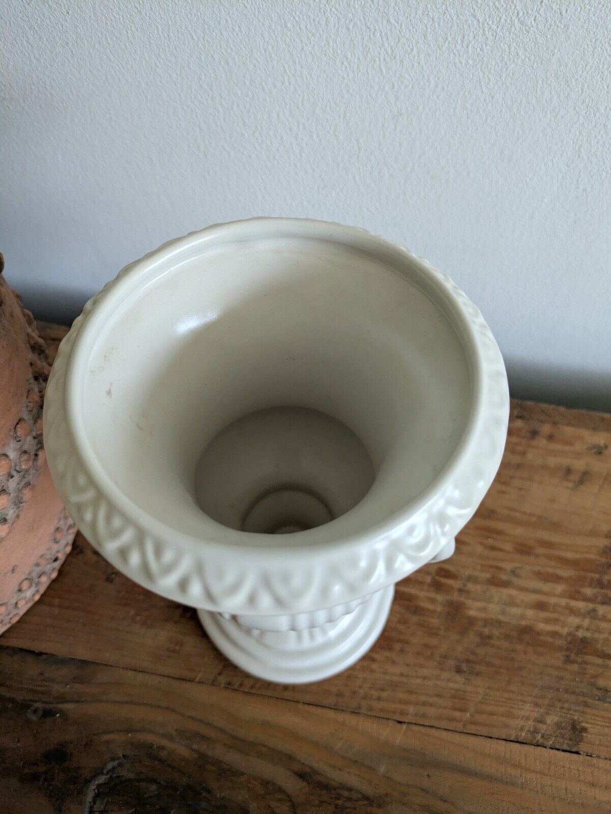 Vintage Dartmouth Pottery Urn Vase White Prop Mantle Flower Double Handle Vgc