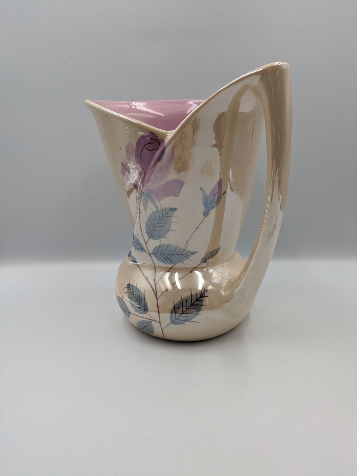 Vtg Art Deco Royal Norfolk Ceramic Iridescent Hand Painted Floral Pitcher Jug