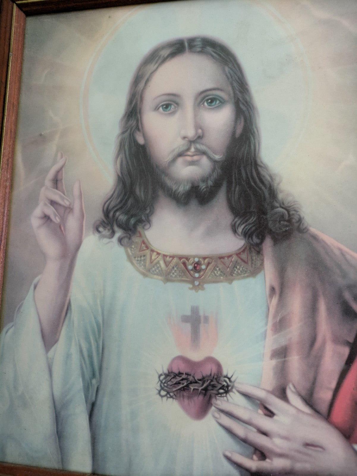 Sacred Heart Vintage Framed Print Jesus Christ Christianity Picture Art Wall 