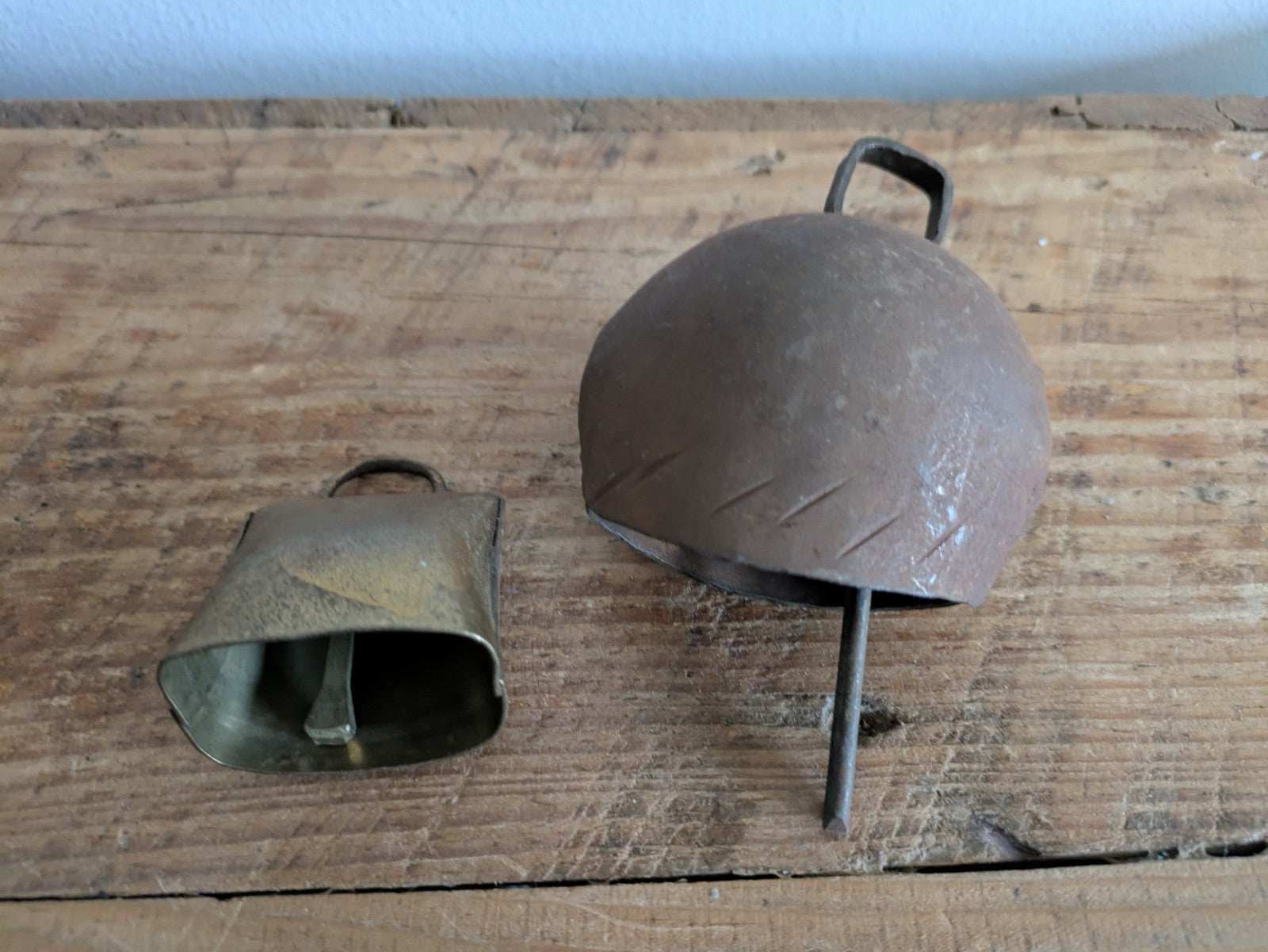 2x Antique Cow Cattle Metal Bell Vintage Cast Iron Far East Old Ringer Primitive