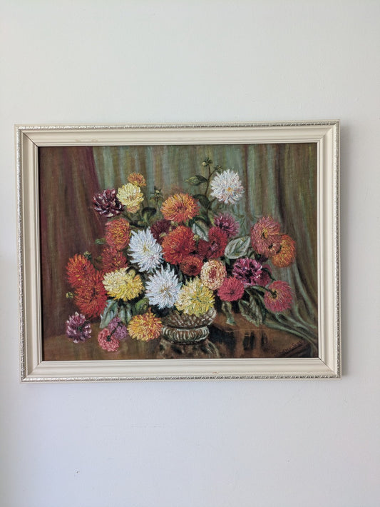 Vintage Still Life Painting Flowers Floral Bouquet Framed Vgc Old Signed D Sands