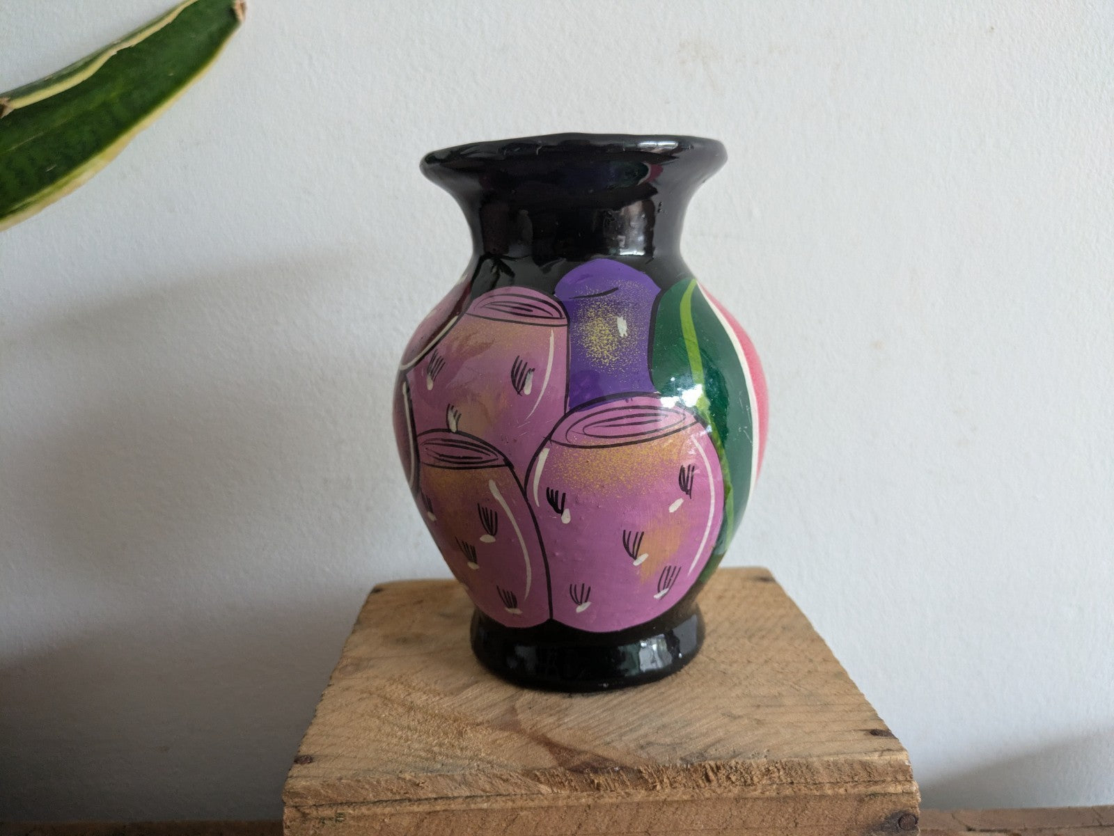 Vtg Talavera Pottery Vase Mexican Folk Art Hand Painted Glazed Terracotta Fruit