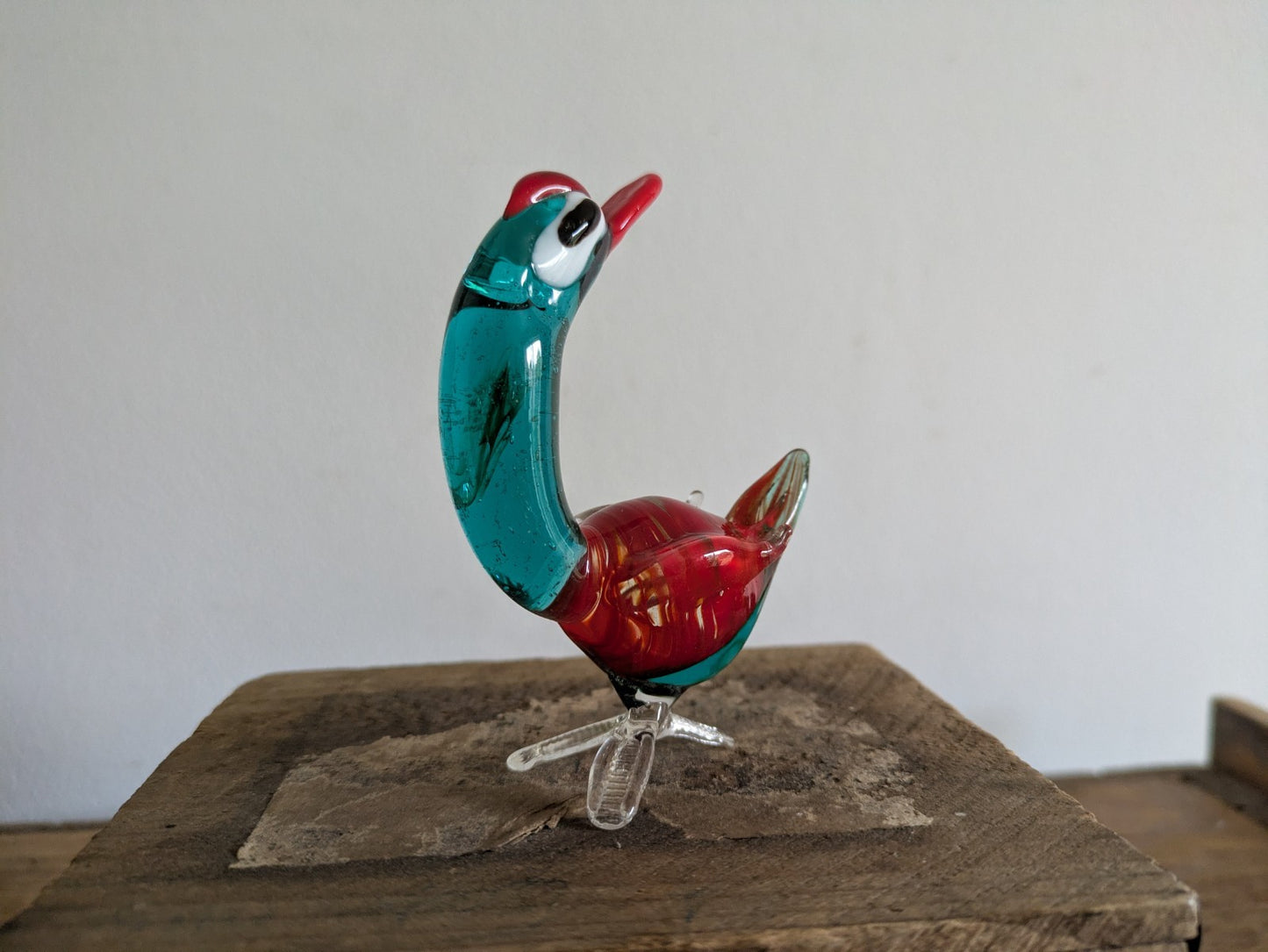 Lampwork Hand Blown Miniature Glass Blue Figurine Duck Swan Geese Bird Vtg Retro
