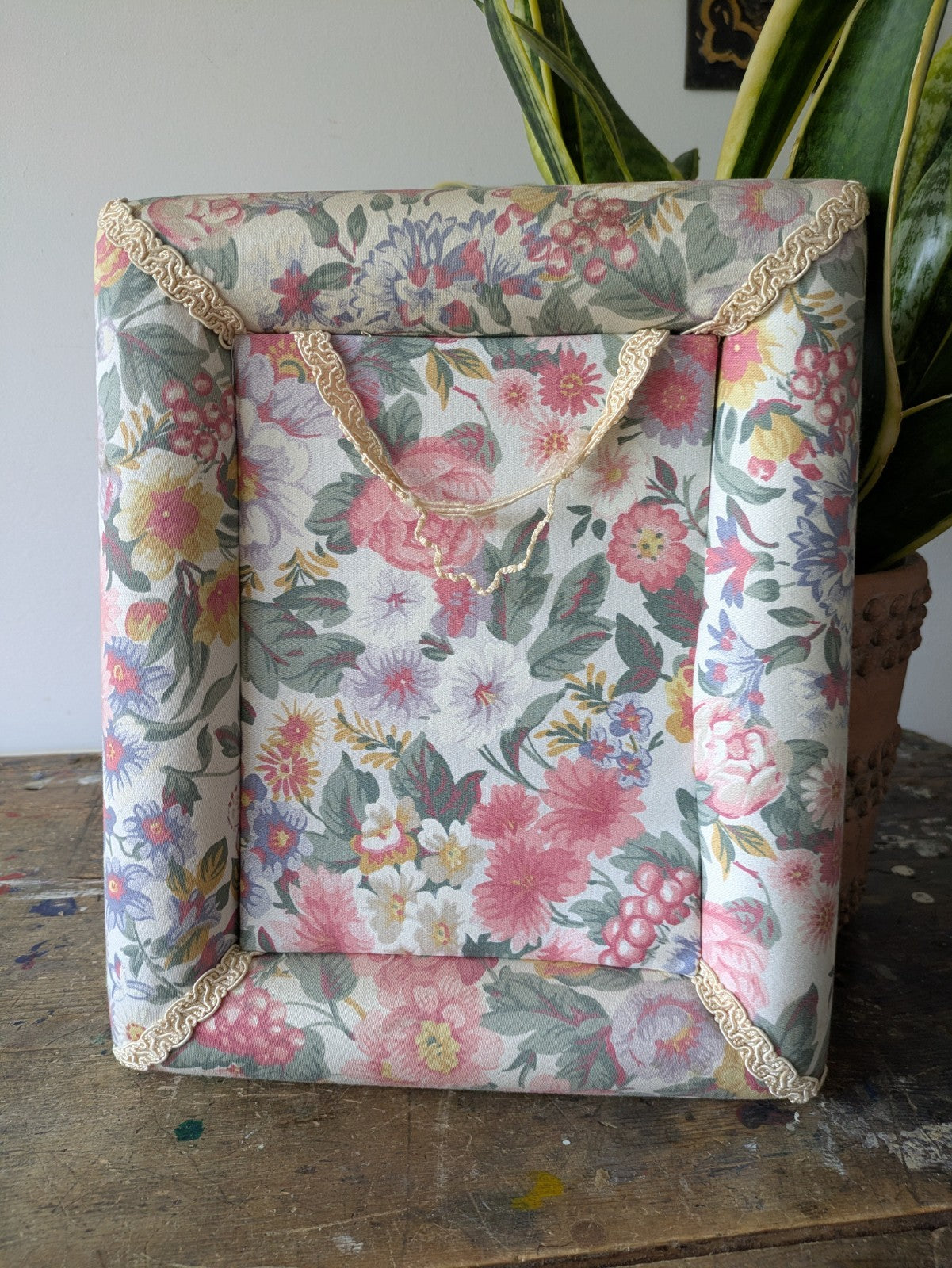 80s 90s Wall Mirror Fabric Floral Vintage Flowers Pink Rectangular Padded Chintz