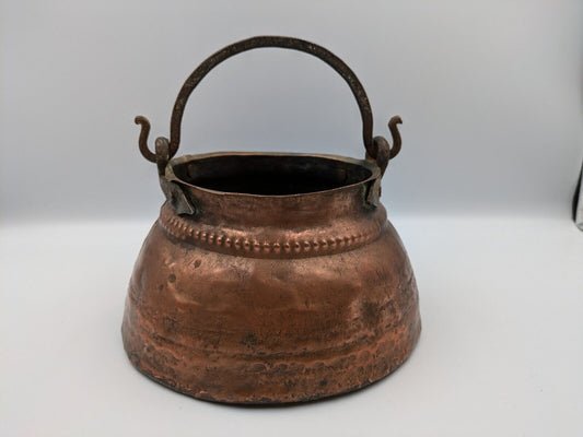 Antique Copper Kettle Cauldron Planter Pot French Iron Handle Handmade hammered