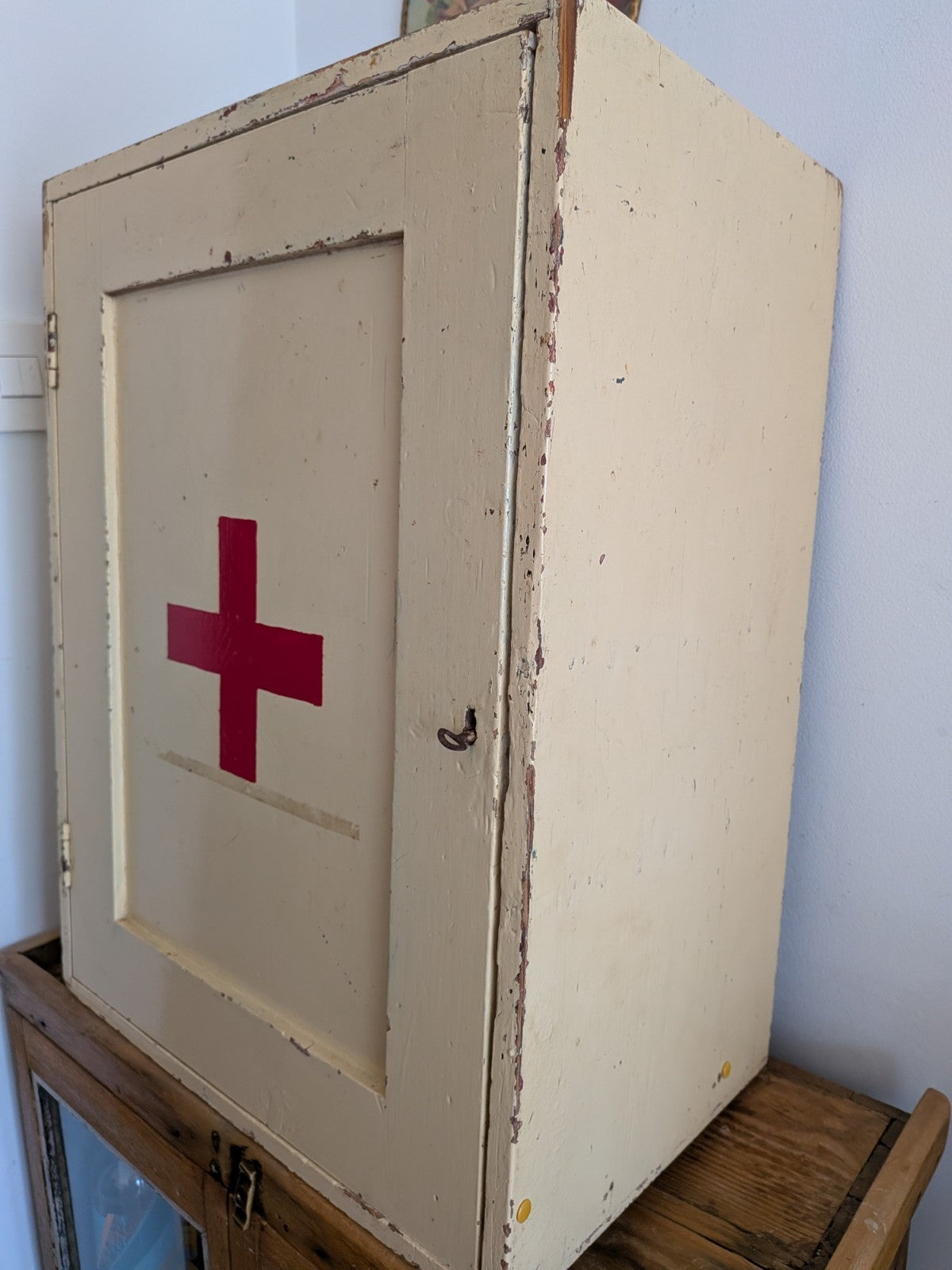 Vintage First Aid Medicine Cabinet Bathroom Wood Medical Prop Cupboard Sections