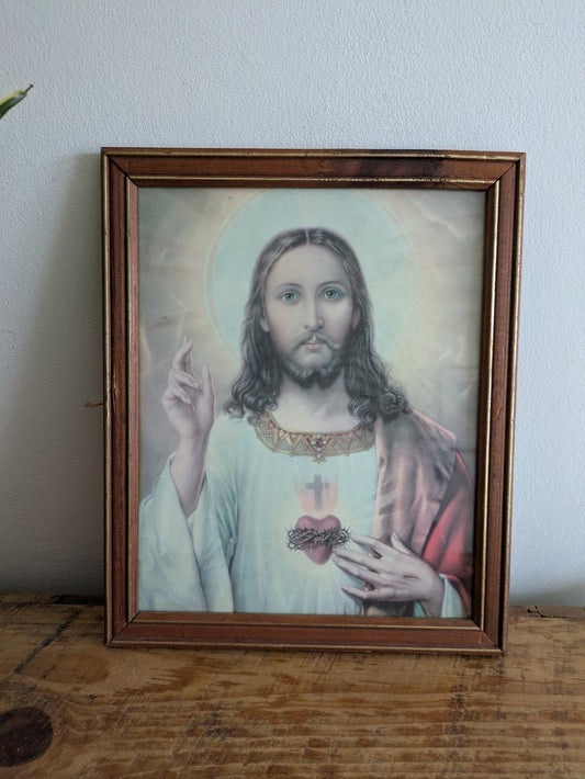 Sacred Heart Vintage Framed Print Jesus Christ Christianity Picture Art Wall 
