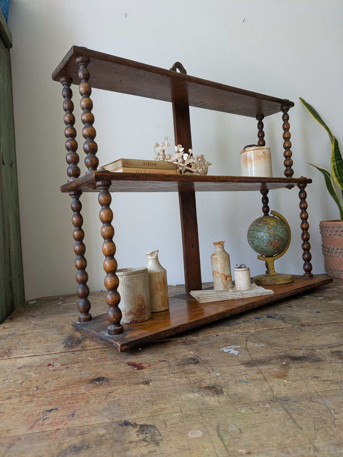Antique Victorian French Console Shelves Whatnot Shelves with Bobbin Spindles