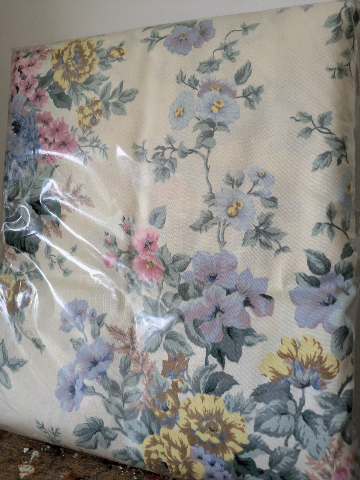 Vintage BNWT Chatsworth Curtains BLUE Cabbage Rose 90"W 54"D Pair Floral Shabby