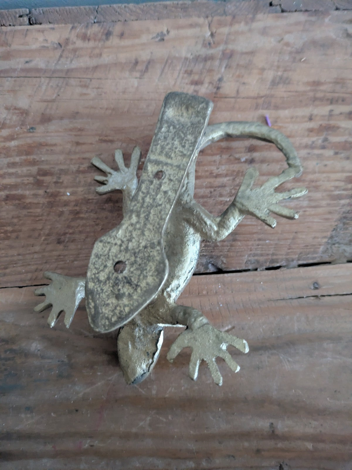 Front Door Knocker Lizard Antique Brass Animal Heavy Chunky Large Vintage Prop