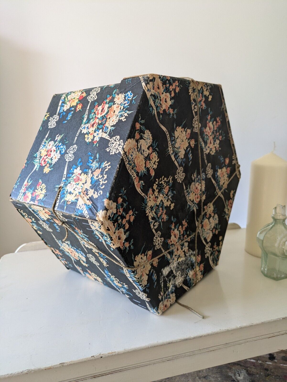 Marshall and Snelgrove vintage large hat box 1950's Hexagonal Floral Storage Vgc