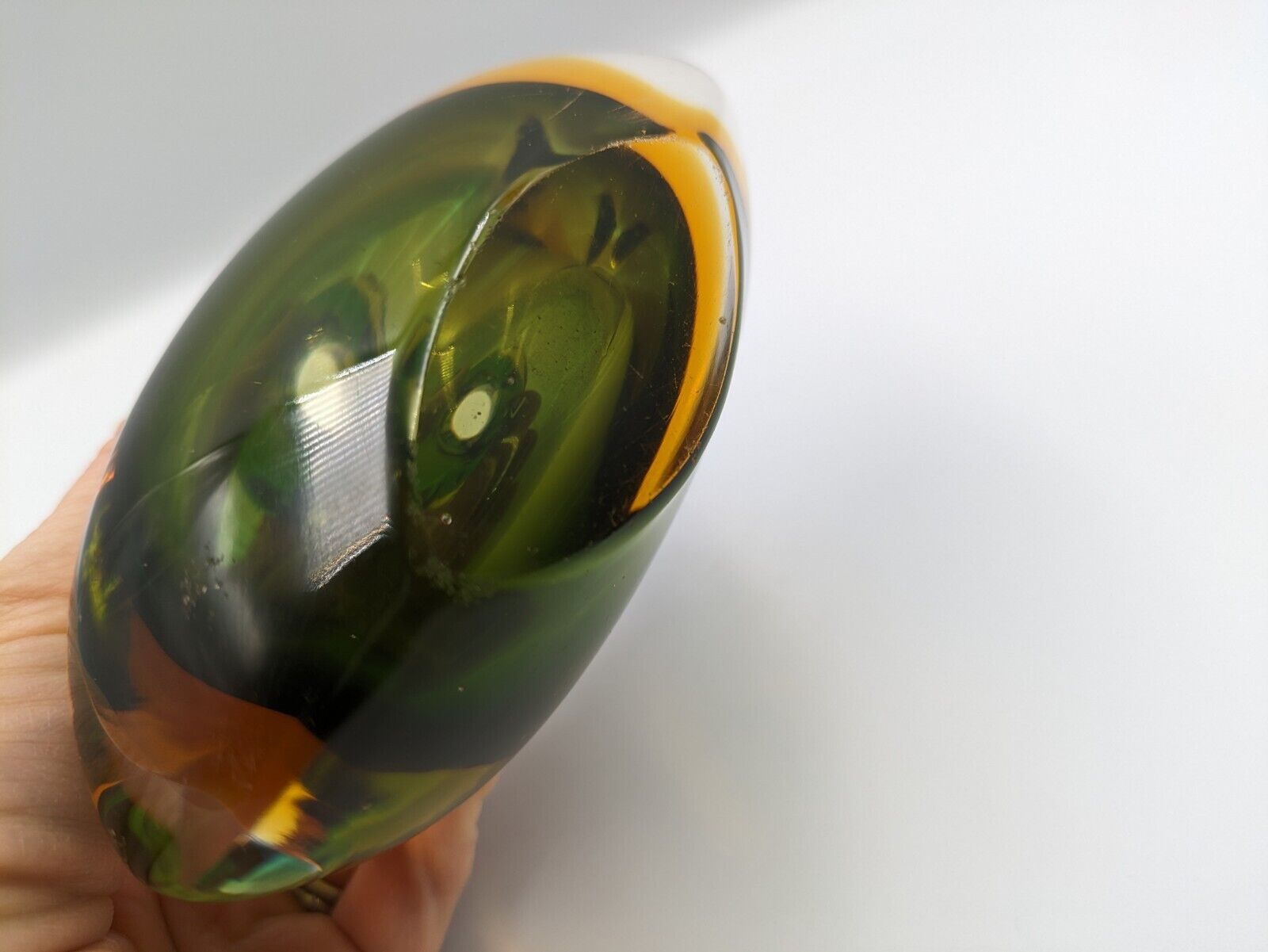 Murano Sommerso Hand Blown Art glass Green Amber Cased Italian perfume Bottle UV