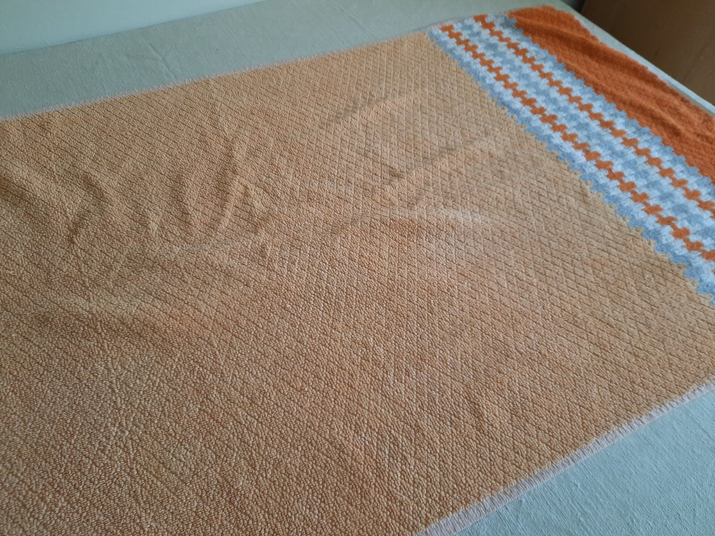 1 Vintage Towel Orange Retro Hand bathroom prop Midcentury Cotton Check Mcm old 