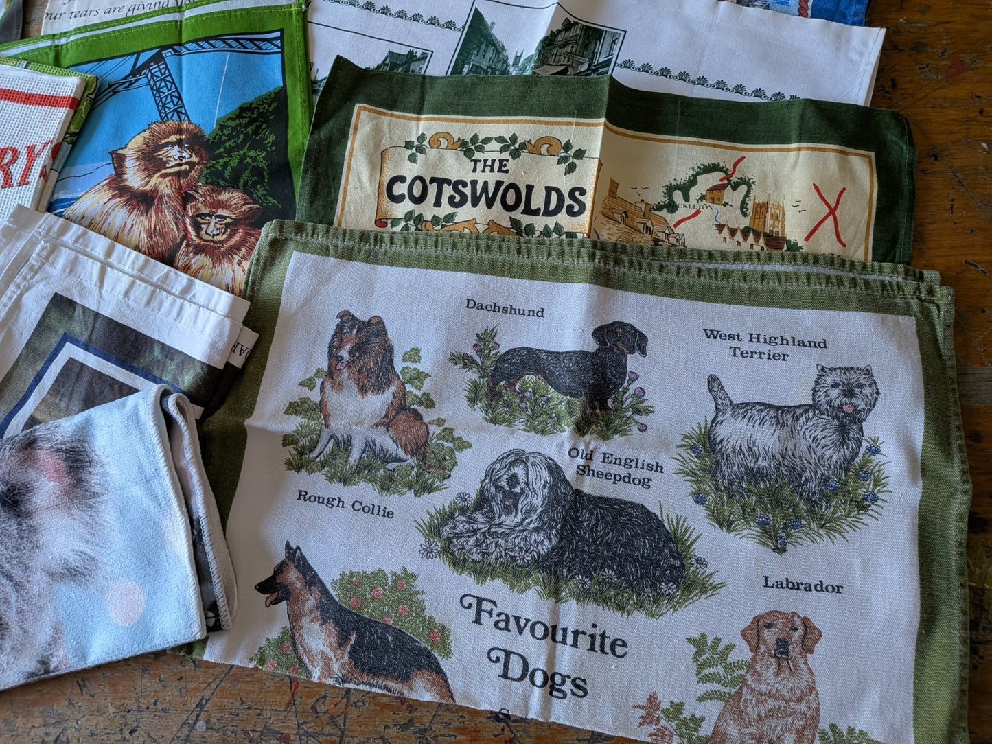 Vintage Job Lot  Cotton Tea Towel Bundle Mixed Retro Designs Linen Sewing Fabric