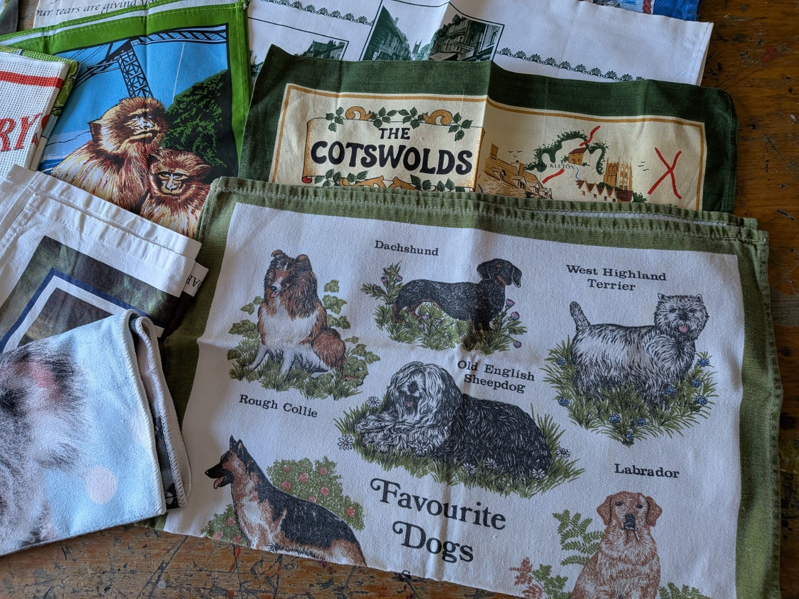 Vintage Job Lot  Cotton Tea Towel Bundle Mixed Retro Designs Linen Sewing Fabric