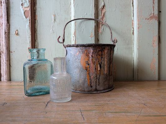 Small Mid 20thC Metal Paint Bucket Can Kettle Pail Planter Pot Prop Vtg Decor