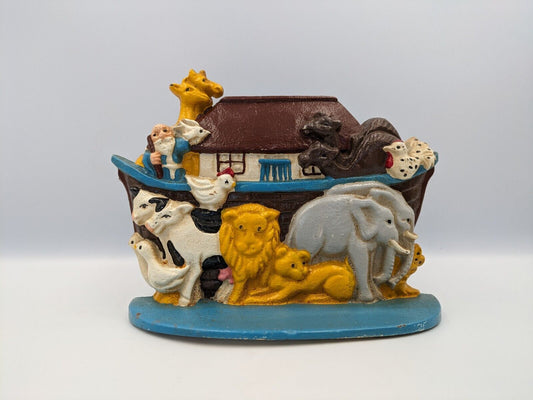 Noah's Ark 1980s Vintage Doorstop Cast Iron Child's Room Decor Painted Vintage