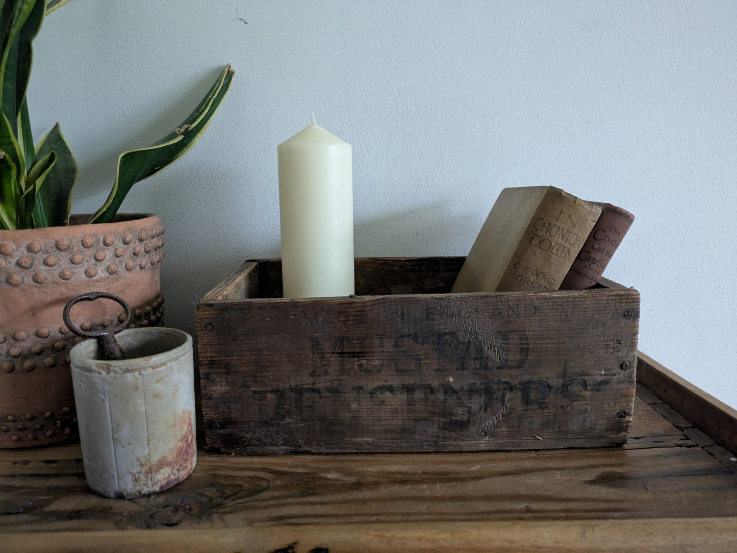 Vintage Wooden Mustard Denseners Crate Box Rustic Industrial Storage Advertising