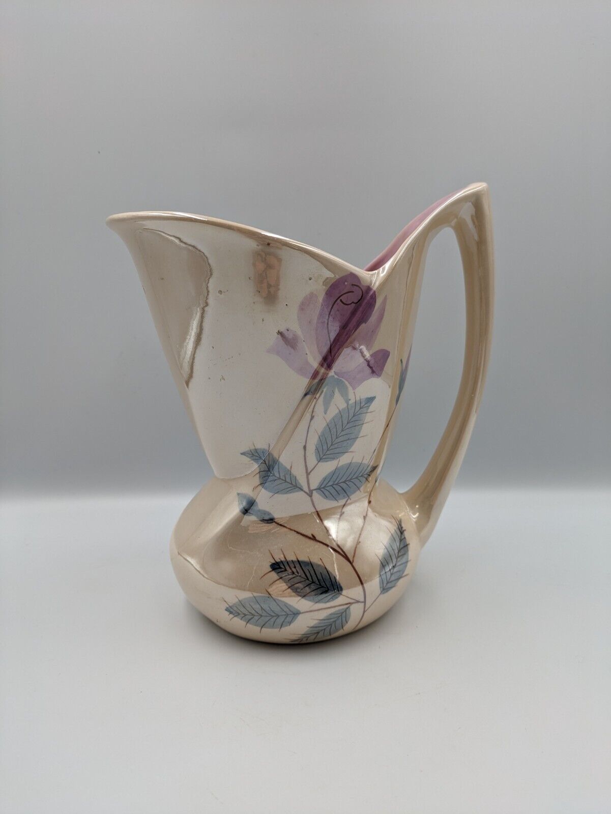 Vtg Art Deco Royal Norfolk Ceramic Iridescent Hand Painted Floral Pitcher Jug