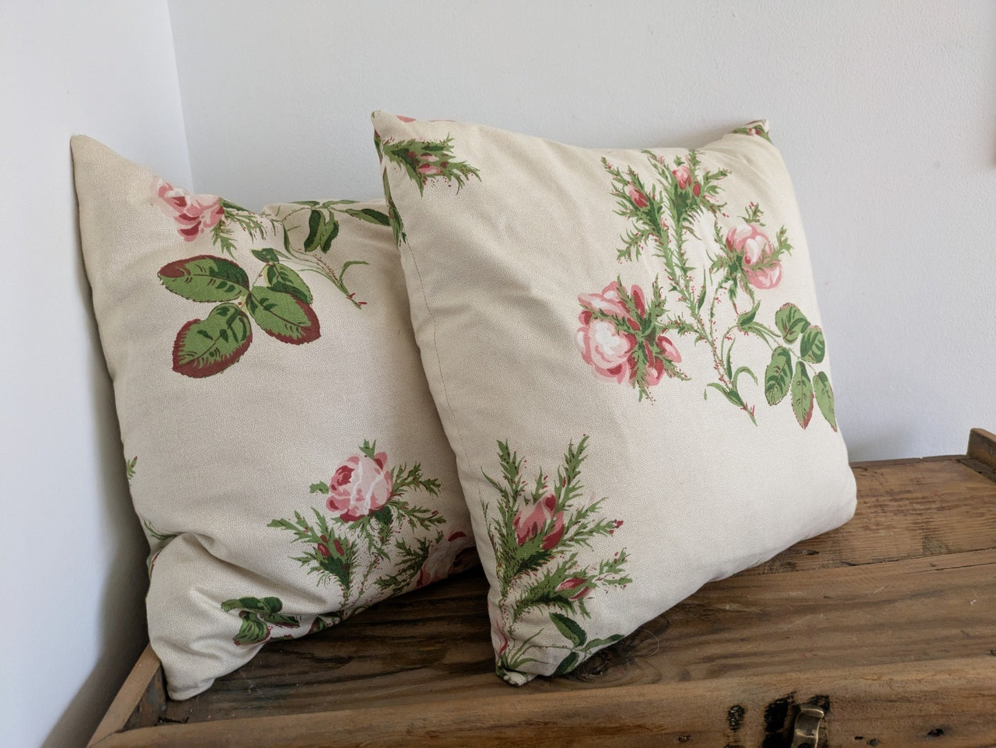 Pair Pretty Cushion Cover Filled Vintage Floral Rose Pink Shabby Chic Handmade 2