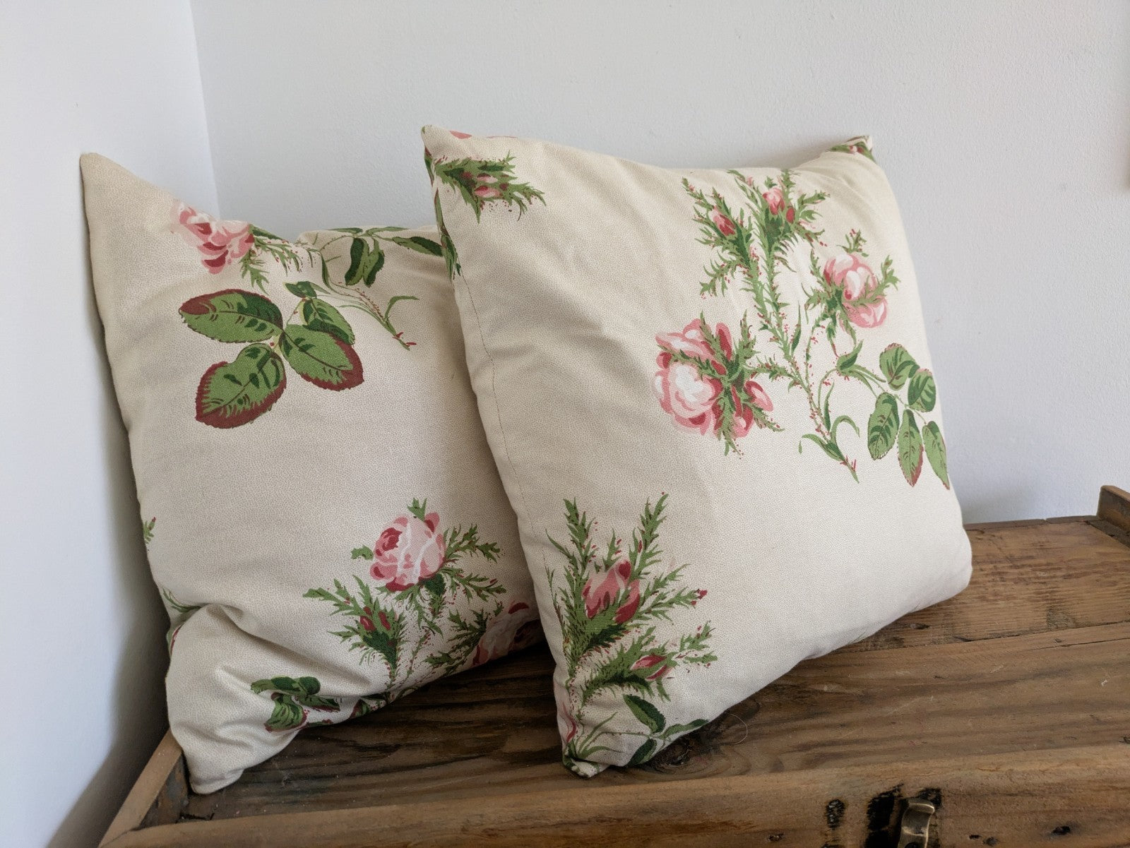 Pair Pretty Cushion Cover Filled Vintage Floral Rose Pink Shabby Chic Handmade 2