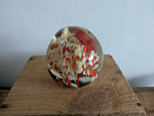 Beautiful Vintage Glass Paper Weight Handblown Orange And White Paperweight Vgc