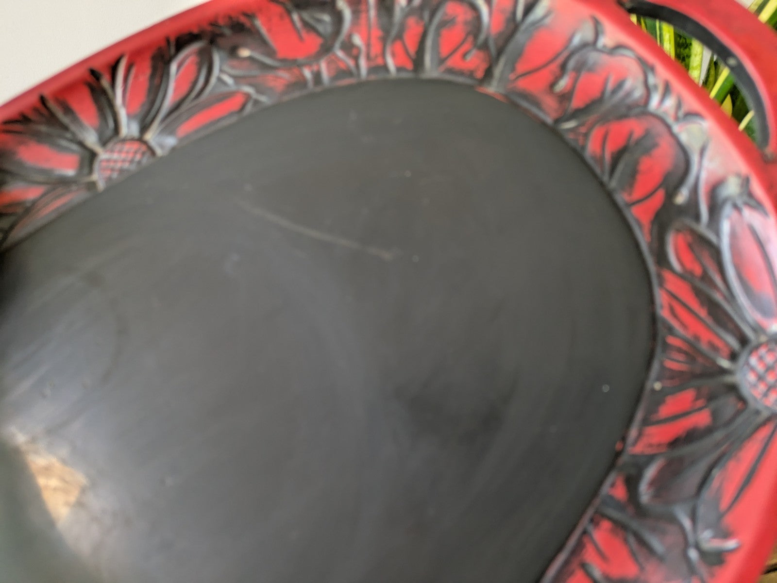 Japanese Obon Tray Lacquer Vintage Kamakura Tradition Carved Large Rare Floral!