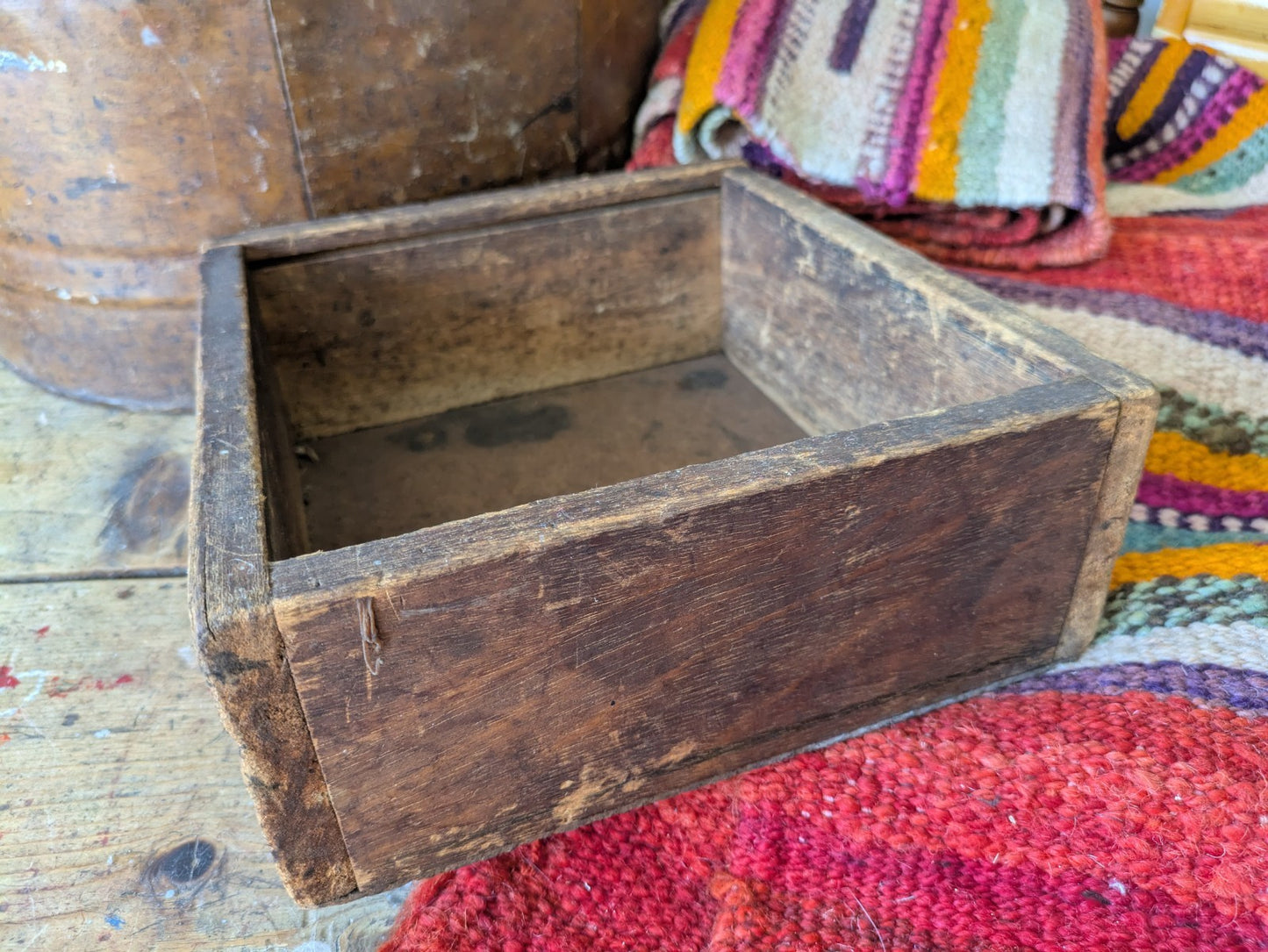 Antique Vintage Oak Candle Crate Box Key Rare Original Old Shelf Trinket Tray