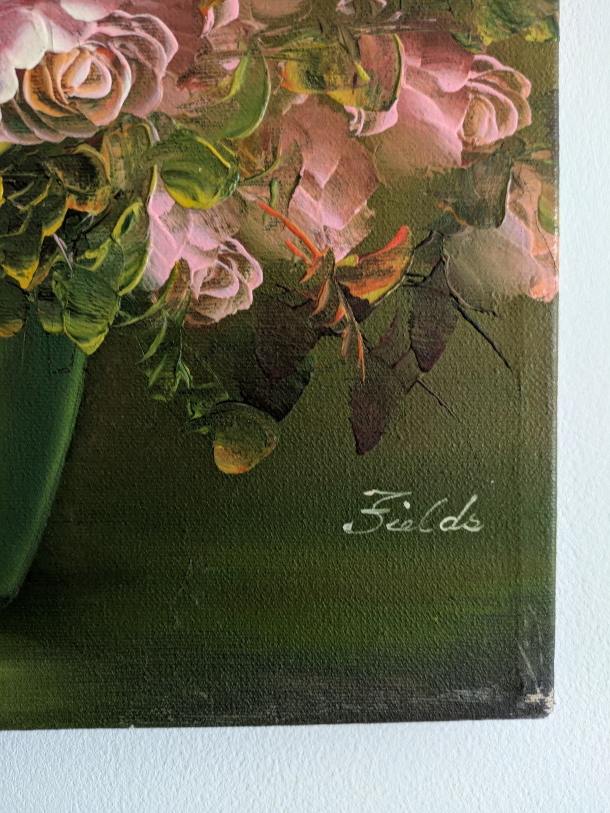 Signed Oil Painting Floral Bouquet Picture Vintage Still Life On Canvas Fields