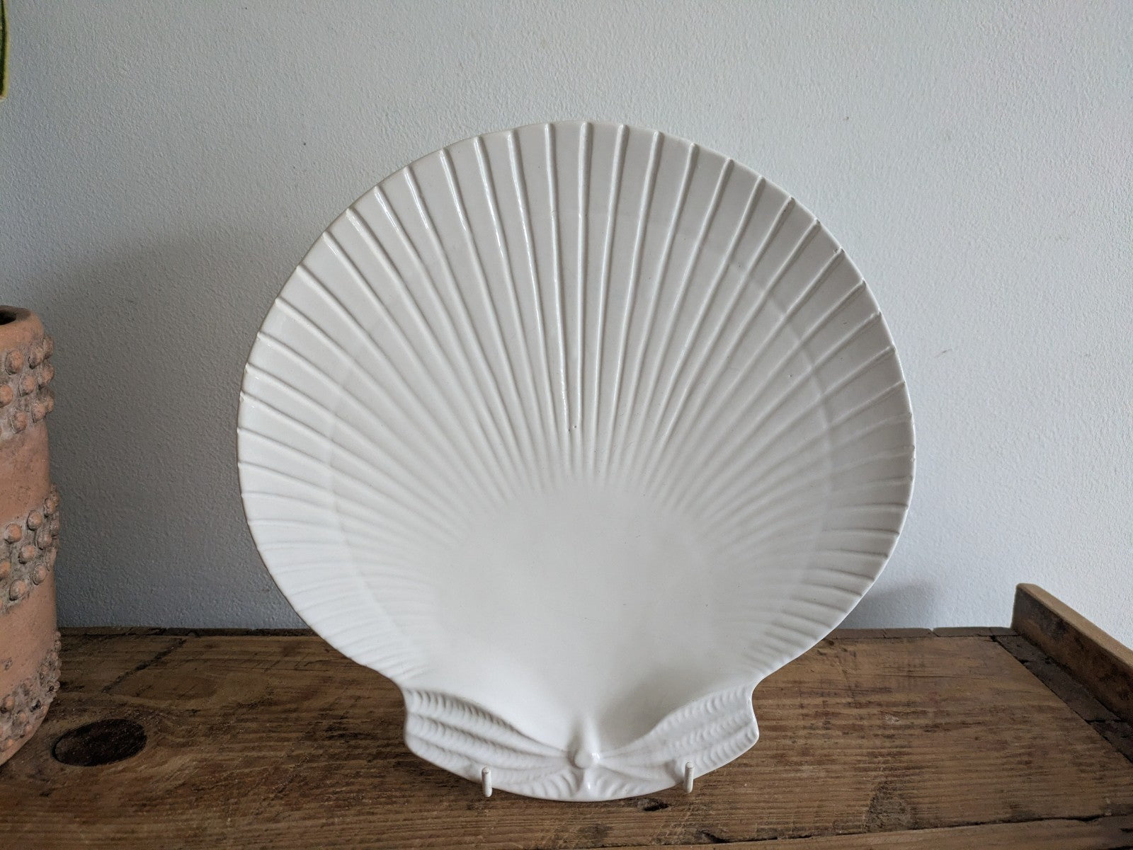 Bordallo Pinheiro White Scallop Seashell Dinner Plate Made in Portugal VTG Large
