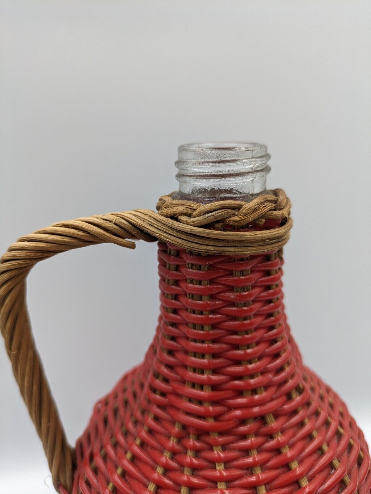 Vintage Wicker Plastic Over Glass Wine Bottle Flagon Demijohn Jug Red Retro Vgc