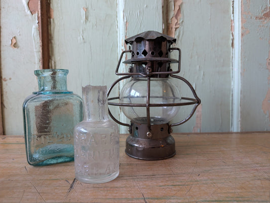Vtg Style Ships Onion Globe Oil Lamp Frame Cage And Glass Globe Mini Small Light