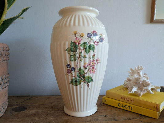Vintage Large Vase Floral Ceramic Flower Mantle Fruit Blackberries Bramble Old