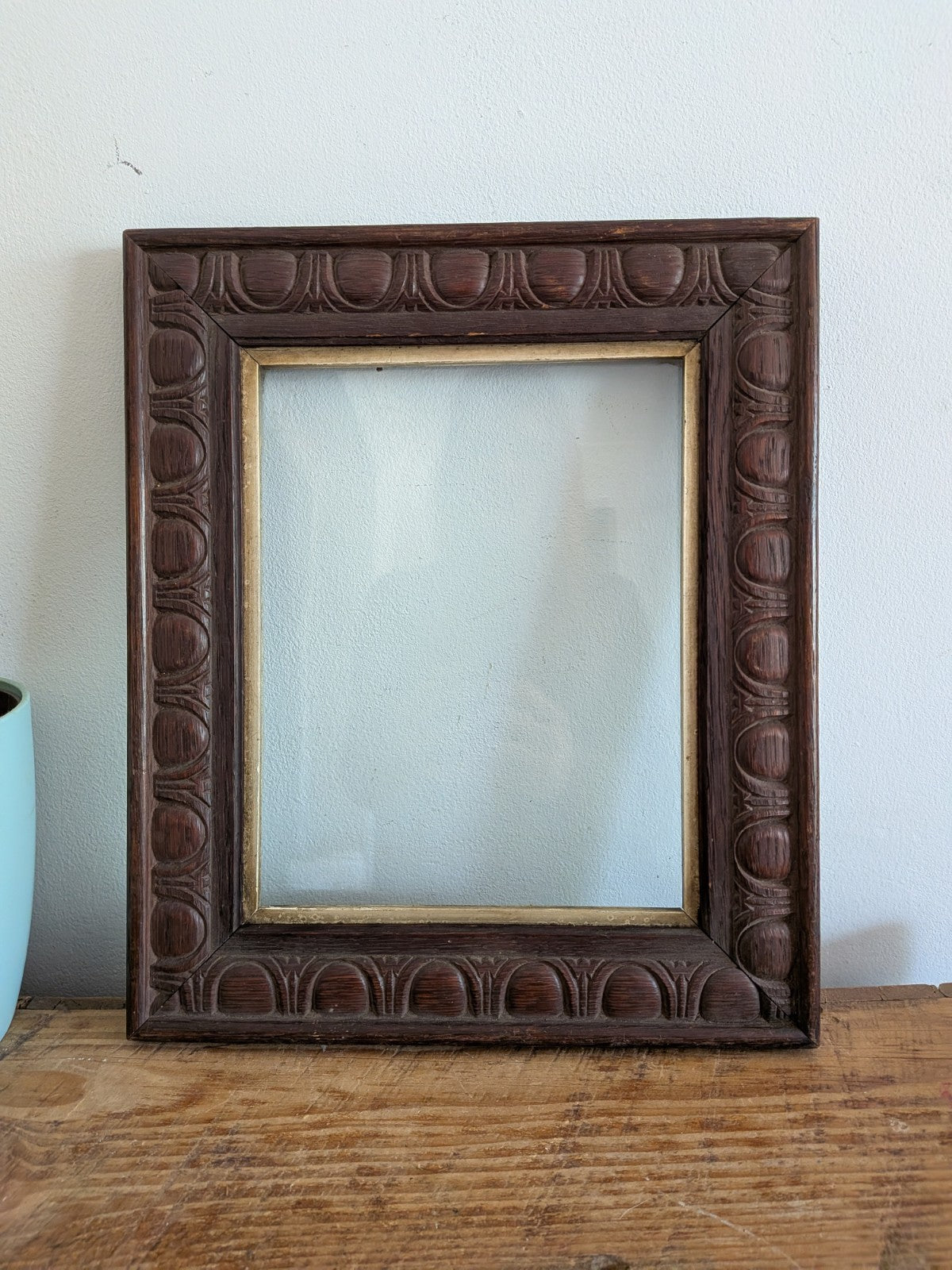 1920s Antique Oak Picture Frame Art Deco With Original Glazing Photo Art Carved