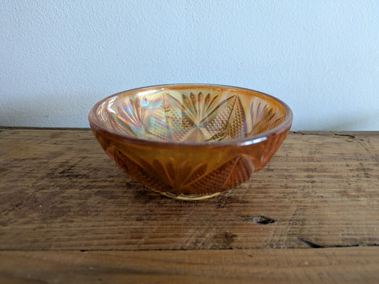 Small Fenton Marigold Carnival Glass Bowl Diamond And Fans Vintage Iridescent 