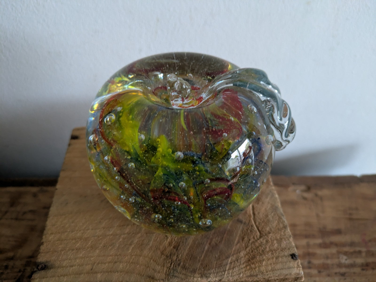 Vintage Murano Italian Art Glass Apple Shaped Paperweight Scramble Large Colour