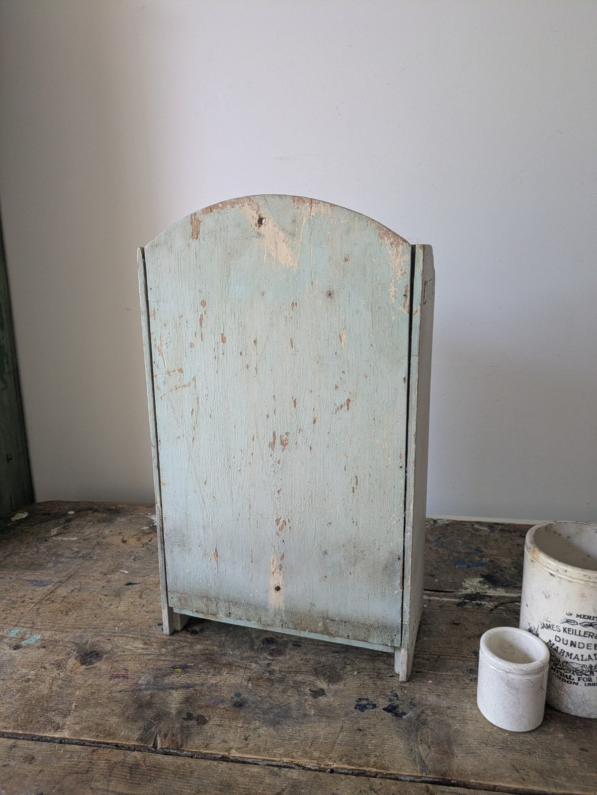 Vintage Mid-century Bathroom Chippy Wooden medical wall cabinet Retro White Prop