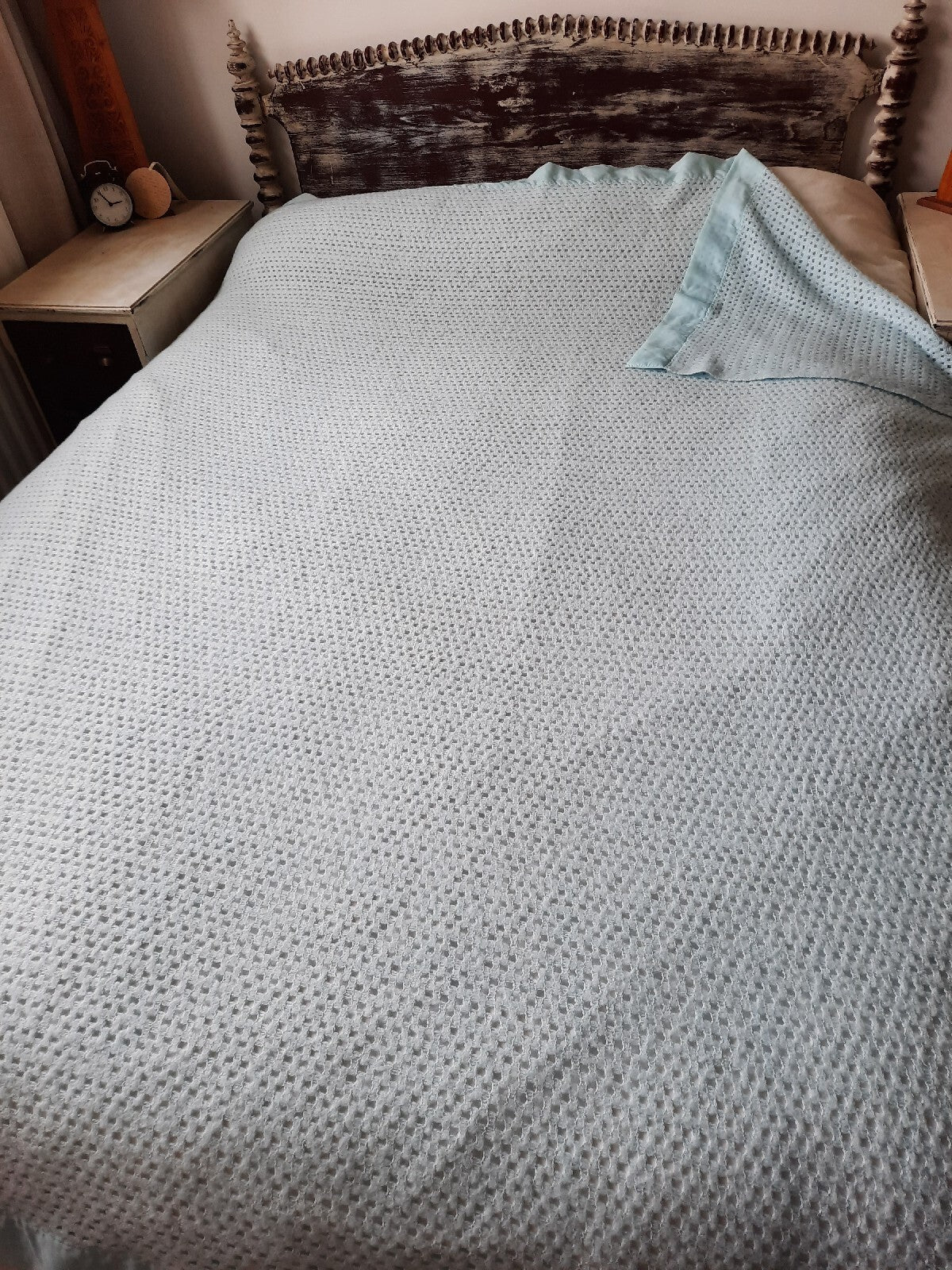 Vintage Witney honeycomb Blue cellular Blanket 254cm x 232cm retro Warm Throw