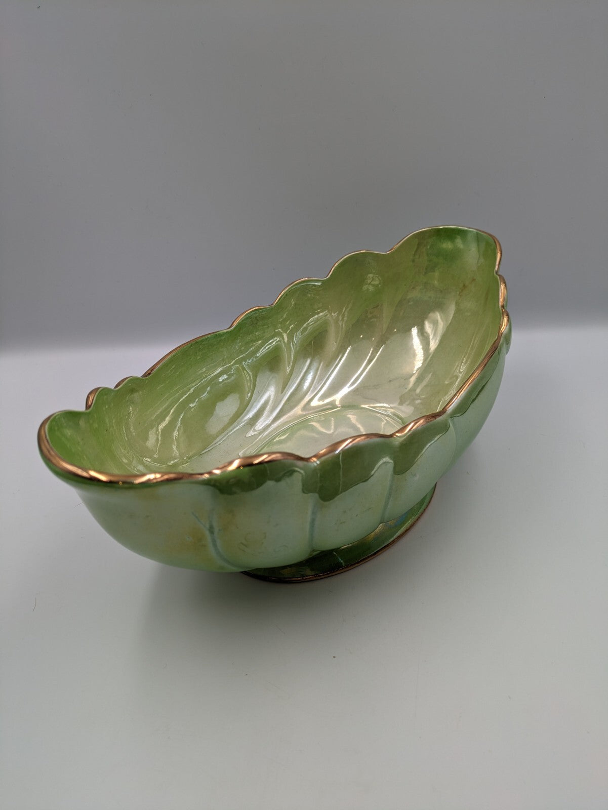 VINTAGE ART DECO MALING GREEN OMBRE LUSTRE WARE MANTLE VASE LARGE RETRO RARE OLD